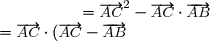 \small \hspace{50pt} = \overrightarrow{AC}^2 - \overrightarrow{AC} \cdot \overrightarrow{AB}\\ \hspace{50pt} = \overrightarrow{AC} \cdot (\overrightarrow{AC} - \overrightarrow{AB}) = \overrightarrow{AC} \cdot \overrightarrow{BC}